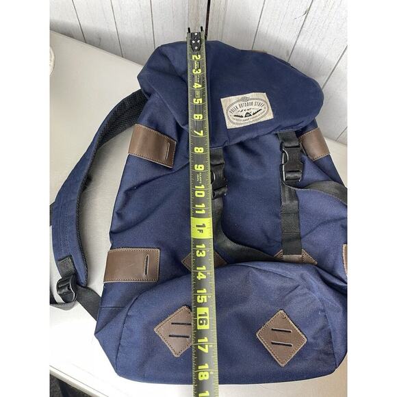 Poler Outdoor Stuff Blue Tan Leather Backpack Drawstring Lightweight Bag Oregon - Picture 7 of 9